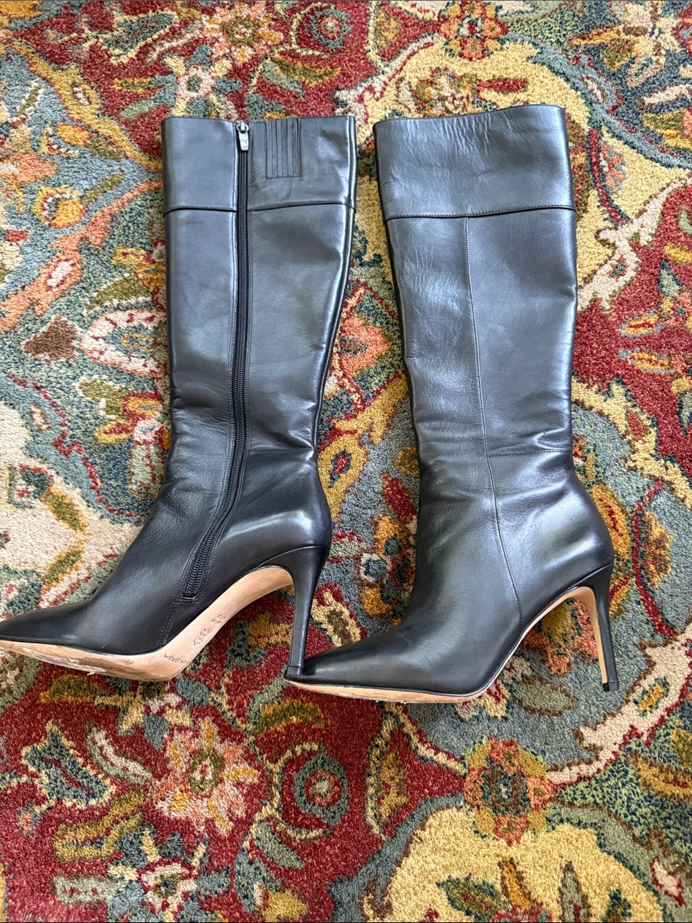 Via Spiga Black Leather Knee-High Stiletto Boots